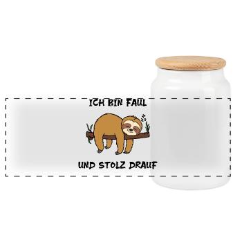 Schlafen Statement Dschungel Faultier Faul Tier - Panorama Keksdose mit Holzdeckel - Weiß - Vorne