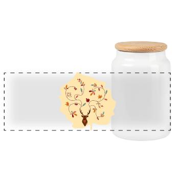 Hirsch im Herbst Geschenk Idee Geweih mit Blättern - Panorama Keksdose mit Holzdeckel - Weiß - Vorne