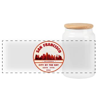 Vintage Badge: San Francisco Skyline - Panoramic Cookie Jar with Wooden Lid - white - Front