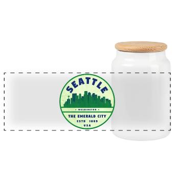 Emerald City Seattle Vintage Badge - Panoramic Cookie Jar with Wooden Lid - white - Front