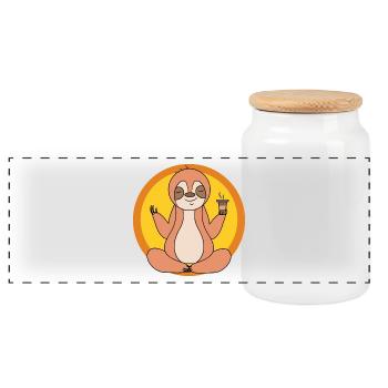 Cool Chill Sloth Mammal Relax Vegetarian - Panoramic Cookie Jar with Wooden Lid - white - Front