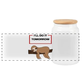 Animal Lazy Statement Hammock Sloth Sleeping - Panoramic Cookie Jar with Wooden Lid - white - Front
