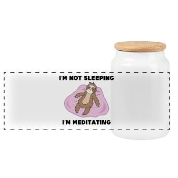 Humorous Sloth Chill Relax Sleep Lazy - Panoramic Cookie Jar with Wooden Lid - white - Front