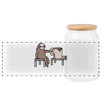 Late Riser Mammals Sloth Jungle Animal - Panoramic Cookie Jar with Wooden Lid - white - Front