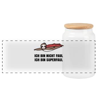Mammal Humorous Zoo Sloth Statement Lazy - Panoramic Cookie Jar with Wooden Lid - white - Front