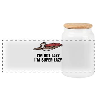 Sloth Humorous Animal Statement Lazy Zoo - Panoramic Cookie Jar with Wooden Lid - white - Front