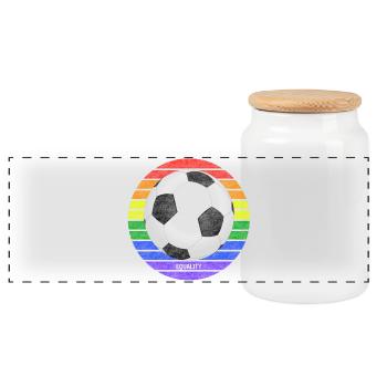 Fussball world championship rainbow equality - Panorama Keksdose mit Holzdeckel - Weiß - Vorne