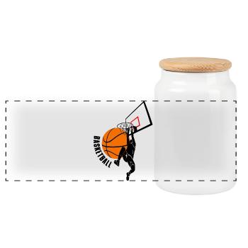 Basketball - Panoramic Cookie Jar with Wooden Lid - white - Front