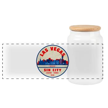 Sin City Skyline Retro Round Logo - Panoramic Cookie Jar with Wooden Lid - white - Front