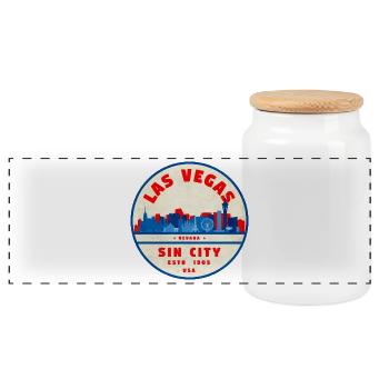 Sin City Skyline Vintage Kreislogo - Panorama Keksdose mit Holzdeckel - Weiß - Vorne