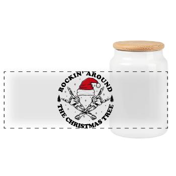 Santa Skull Crossbones - Panoramic Cookie Jar with Wooden Lid - white - Front