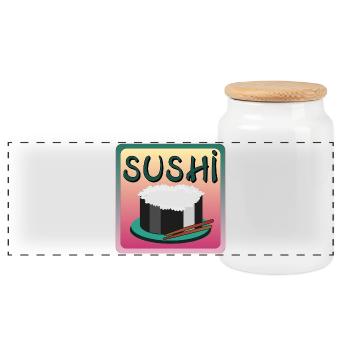 SUSHI RICE MENU - ASIAN FOOD - Panoramic Cookie Jar with Wooden Lid - white - Front