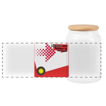 Hallo, mein Name ist Nametag – Pop Art - Panorama Keksdose mit Holzdeckel - Weiß - Vorne