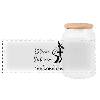 Silberne Konfirmation 25 Jahre Jubelkonfirmation - Panorama Keksdose mit Holzdeckel - Weiß - Vorne