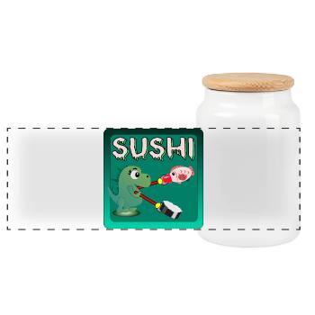 FUNNY SUSHI MAKI GIFTS - FOOD DINOSAUR - Panoramic Cookie Jar with Wooden Lid - white - Front