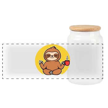Relax Sloth Animal Chill Vegetarian Jungle - Panoramic Cookie Jar with Wooden Lid - white - Front