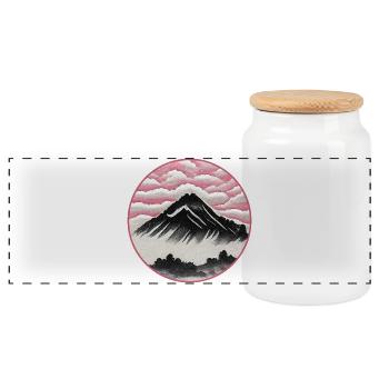 Japanese Landscape | Mountain, sky and forest - Panoramic Cookie Jar with Wooden Lid - white - Front