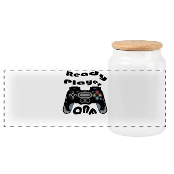Retro-Controller Silhouette - Panorama Keksdose mit Holzdeckel - Weiß - Vorne