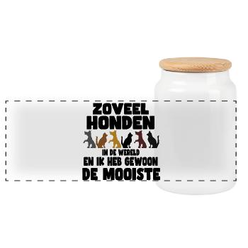 Tant de chiens et j’ai le plus beau chien * - Boîte à biscuits avec couvercle en bois - blanc - Devant