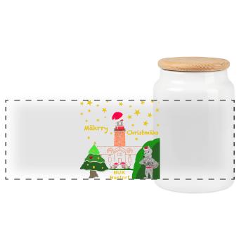 Weihnachten, Leuchtturm BUK Bastorf, Kultiger Wolf - Panorama Keksdose mit Holzdeckel - Weiß - Vorne