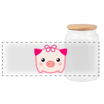 Cochon mignon Kawaii - Boîte à biscuits avec couvercle en bois - blanc - Devant