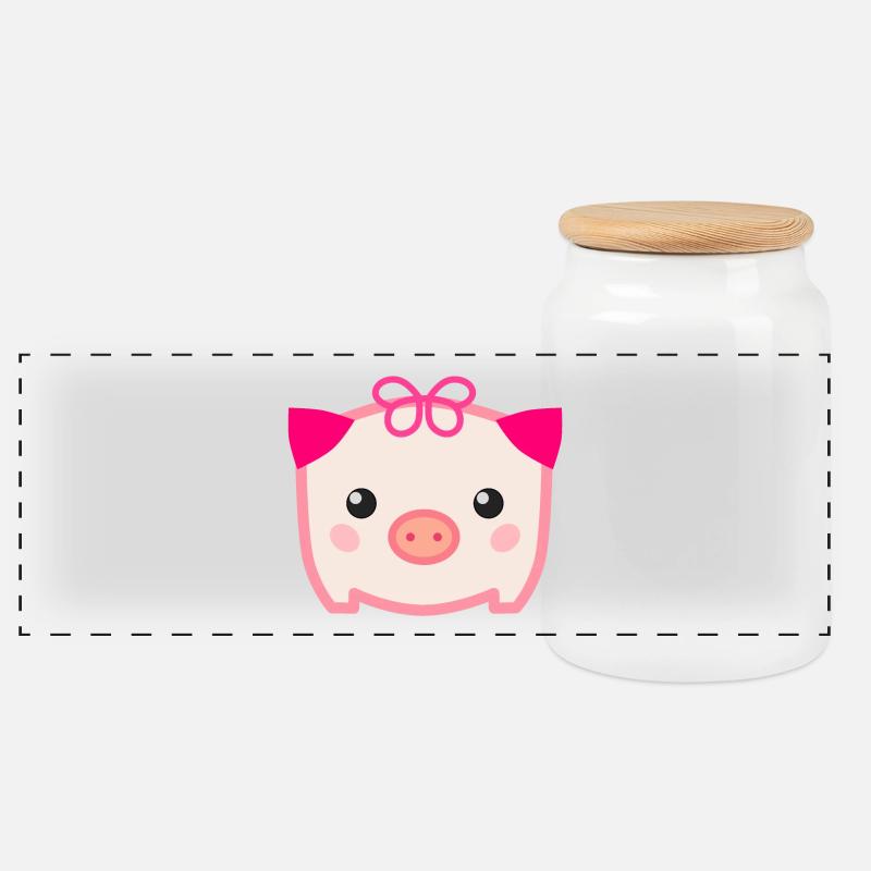Cochon mignon Kawaii - Boîte à biscuits avec couvercle en bois - blanc
