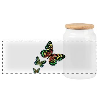 3 Butterflies R6Z - Panorama Keksdose mit Holzdeckel - Weiß - Vorne