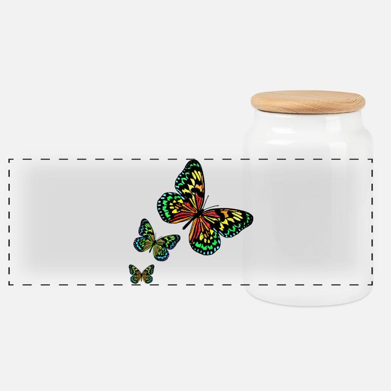 3 Butterflies R6Z - Panorama Keksdose mit Holzdeckel - Weiß