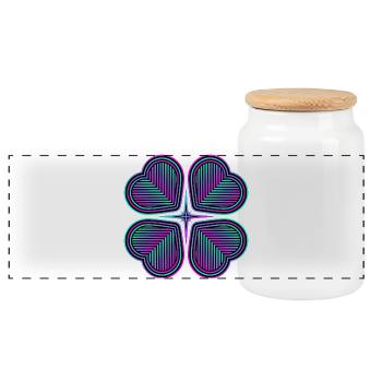 Four-leaf clover of hearts - 1 - Panoramic Cookie Jar with Wooden Lid - white - Front
