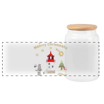 Christmas lighthouse Gellen on Hiddensee - Panoramic Cookie Jar with Wooden Lid - white - Front