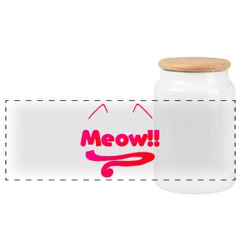Typographie „Meow“, tail, Ohren, geschenkidee Frau - Panorama Keksdose mit Holzdeckel - Weiß - Vorne