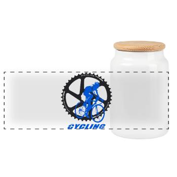 Cycling - Panoramic Cookie Jar with Wooden Lid - white - Front