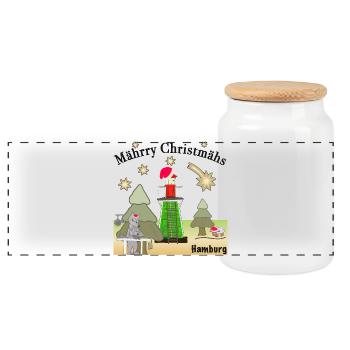 Weihnachten Hamburg Leuchtturm Bunthaus,Wolf - Panorama Keksdose mit Holzdeckel - Weiß - Vorne