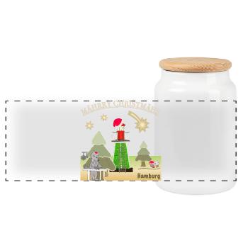 Weihnachten Hamburg, Leuchtturm Bunthaus, Wolf - Panorama Keksdose mit Holzdeckel - Weiß - Vorne