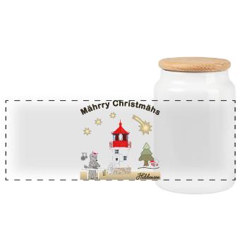 Hiddensee, Leuchtturm Gellen, Weihnachten, Wolf - Panorama Keksdose mit Holzdeckel - Weiß - Vorne