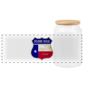 Design du drapeau du Texas Round Rock - Boîte à biscuits avec couvercle en bois - blanc - Devant