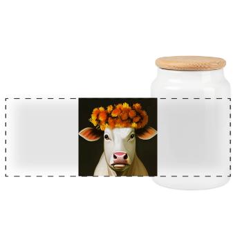 La vache aux fleurs d'automne - Boîte à biscuits avec couvercle en bois - blanc - Devant