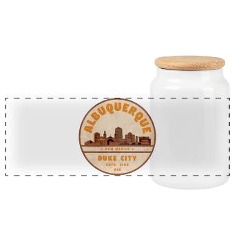 Albuquerque Duke City Vintage Skyline - Panoramic Cookie Jar with Wooden Lid - white - Front