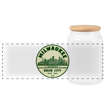 Milwaukee Skyline Brew City Badge - Panorama Keksdose mit Holzdeckel - Weiß - Vorne