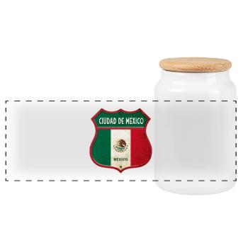 Mexico city coat of arms design - Panoramic Cookie Jar with Wooden Lid - white - Front