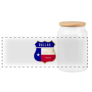 Dallas Texas Wappen Flaggen Design - Panorama Keksdose mit Holzdeckel - Weiß - Vorne