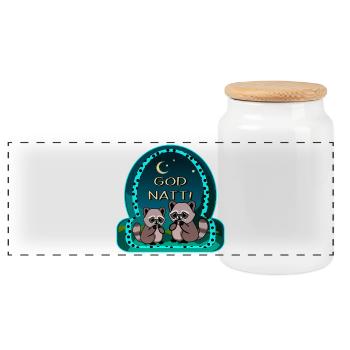 GOOD NIGHT - Raccoon couple - Panoramic Cookie Jar with Wooden Lid - white - Front