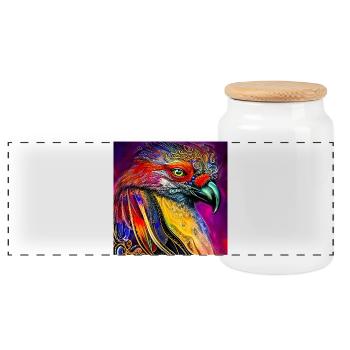 Wonderful colorful crow - Panoramic Cookie Jar with Wooden Lid - white - Front