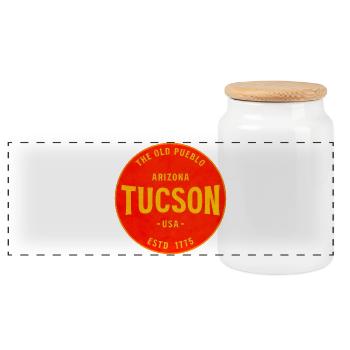 Tucson Old Pueblo Round Logo - Panoramic Cookie Jar with Wooden Lid - white - Front