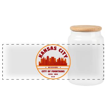 KC City of Fountains Silhouette - Panoramic Cookie Jar with Wooden Lid - white - Front