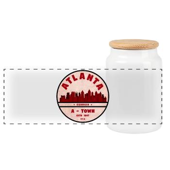 Atlanta Skyline A Town Badge - Panorama Keksdose mit Holzdeckel - Weiß - Vorne