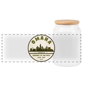 Omaha Skyline Vintage Abzeichen - Panorama Keksdose mit Holzdeckel - Weiß - Vorne