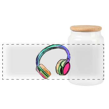 Headphones - colorful art - colorful - Panoramic Cookie Jar with Wooden Lid - white - Front