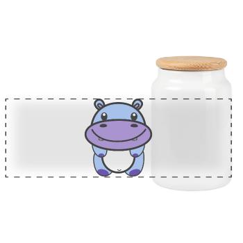 Kawaii Cute Hippo - Panoramic Cookie Jar with Wooden Lid - white - Front