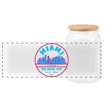 Miami Usa - Panoramic Cookie Jar with Wooden Lid - white - Front